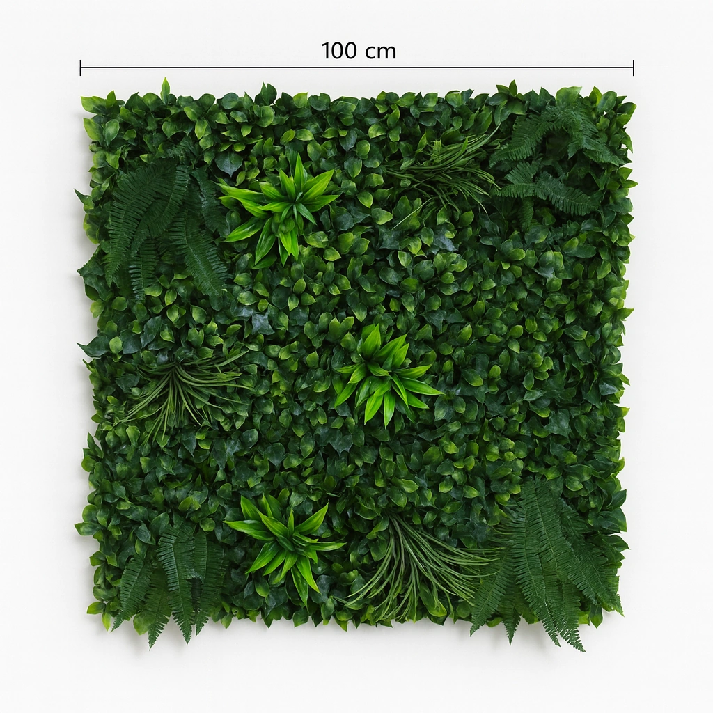 Artificial Tropical Green Wall Panel with Mixed Ferns and Dracaena Leaves