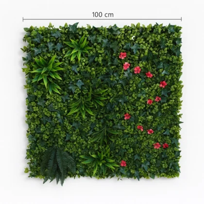 Artificial Tropical Ivy Wall Panel with Red Flower Accents
