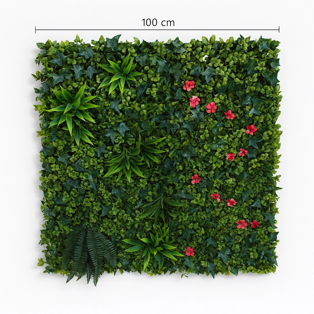 Artificial Tropical Ivy Wall Panel with Red Flower Accents