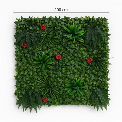 Artificial Tropical Leaf Wall Panel with Red Roses and Ferns