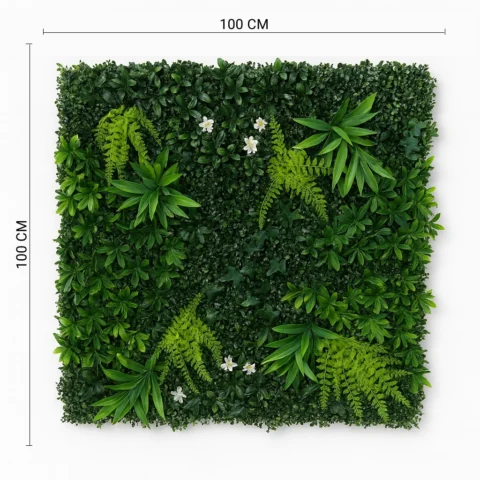 Artificial Tropical Green Wall Panel with Ferns and Flowers