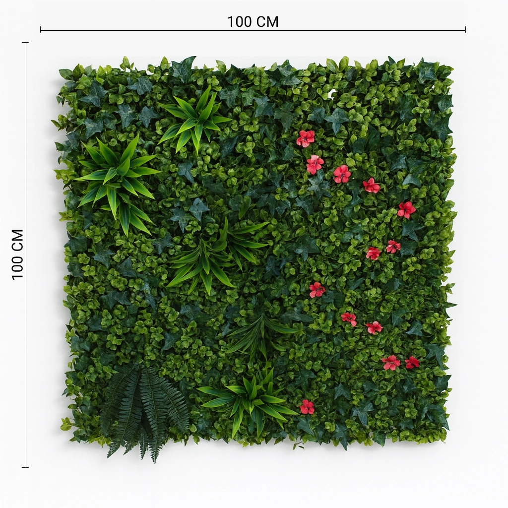Artificial Tropical Ivy Wall Panel with Red Flower Accents