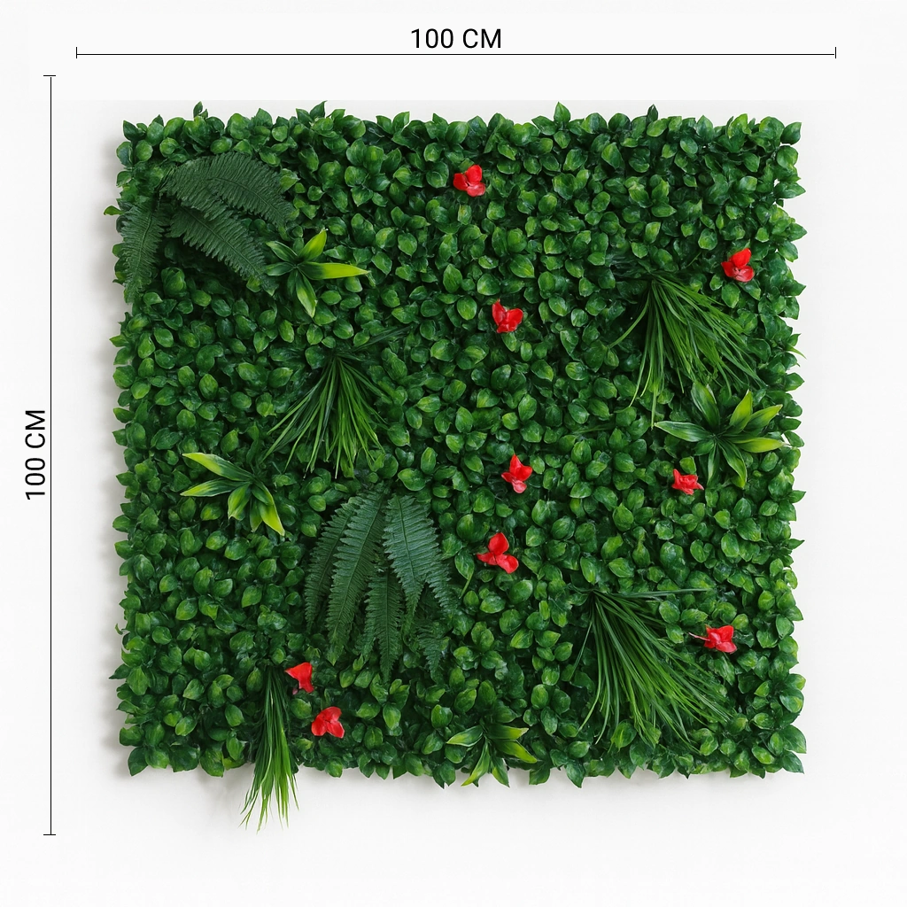 Artificial Tropical Leaf Wall Panel with Red Flower Accents