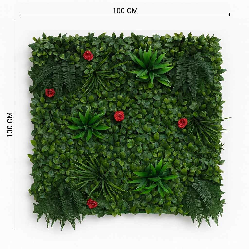 Artificial Tropical Leaf Wall Panel with Red Roses and Ferns