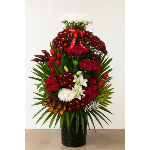Grand Burgundy & White Floral Stand