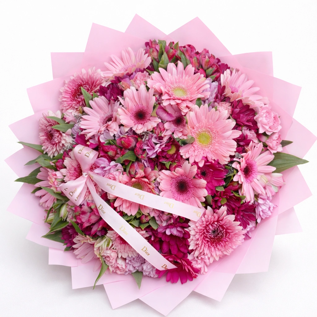 Bloom Charm Bouquet (12 Gerbera, 12 Alstroemeria, Accessories)
