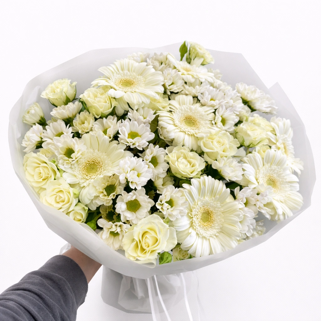 Bright Mix Bouquet (8 Roses, 6 Gerbera, 4 Chrysanthemum, Accessories)