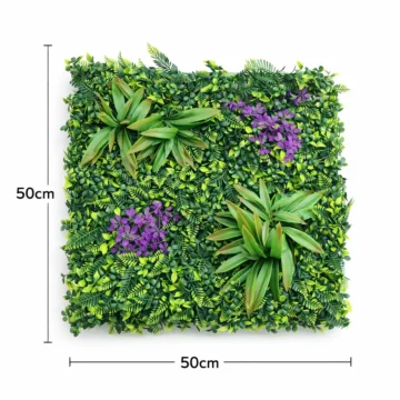 Decorative Artificial Green Wall Panel with Purple Flowers