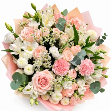 Flora Mix Bouquet (6 Roses, 6 Carnations, 6 Baby Roses, 6 Eustoma, Accessories)