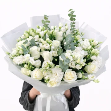 Fresh Bloom Bouquet (12 Roses, 6 Baby Roses, 6 Eustoma, Accessories)