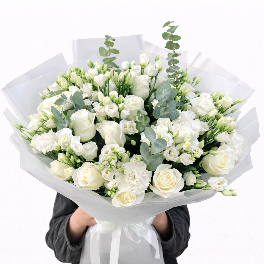 Fresh Bloom Bouquet (12 Roses, 6 Baby Roses, 6 Eustoma, Accessories)