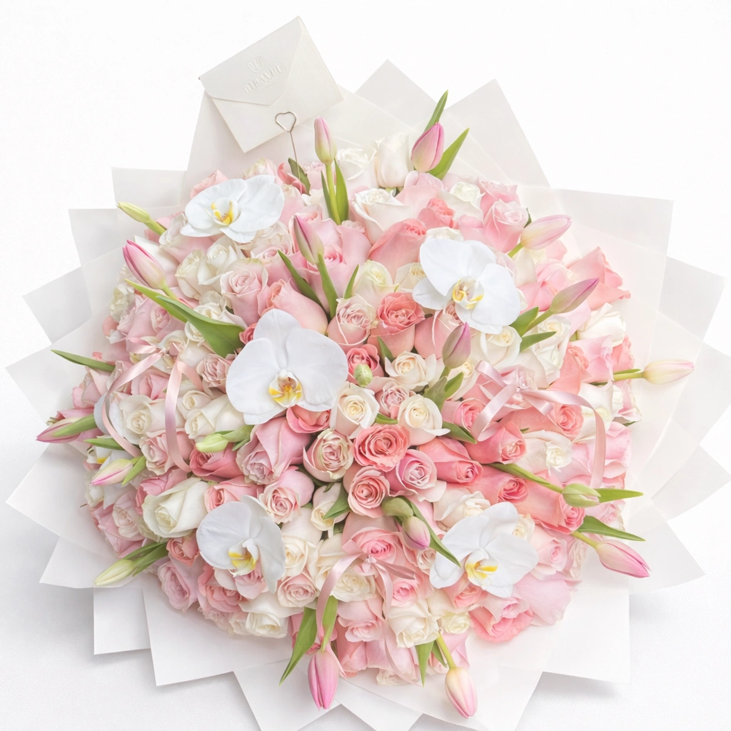 Grand Roses Bouquet (150 Roses, Cymbidium Plant)