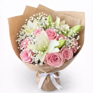 Lily Rose Bouquet (8 Roses, 2 Lilies, Sofeel)