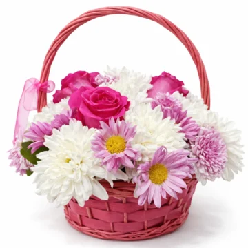 Pink Daisy & Rose Basket